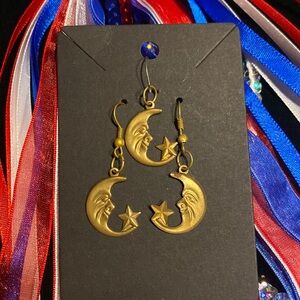Brass Half Moon & Star Earring Set with Matching Pendent (no chain included)​
